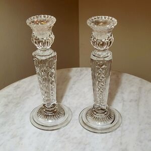 IRENA Glassworks (Poland) 8" Crystal Candlesticks
